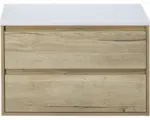 Hornbach Waschbeckenunterschrank Sanox Porto 59x90x50 cm mit Waschtischplatte Eiche natur/weiß matt