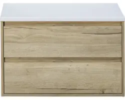 Waschbeckenunterschrank Sanox Porto 59x90x50 cm mit Waschtischplatte Eiche natur/weiß matt