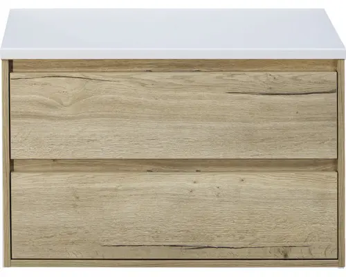 Waschbeckenunterschrank Sanox Porto 59x90x50 cm mit Waschtischplatte Eiche natur/weiß matt