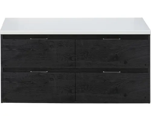 Waschbeckenunterschrank Sanox Porto 59x120x50 cm mit Waschtischplatte 4 Schubladen black oak/weiß matt