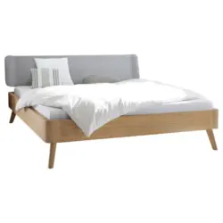 Bett 140/200 cm in Grau, Eichefarben