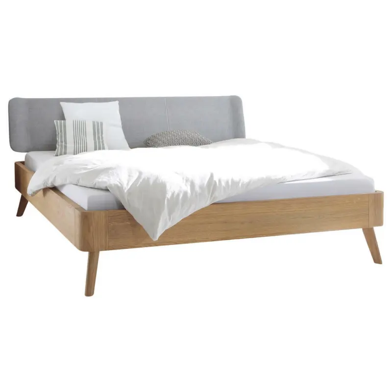 Bett 140/200 cm in Grau, Eichefarben