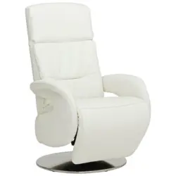 Relaxsessel in Metall, Leder Weiß, Edelstahlfarben