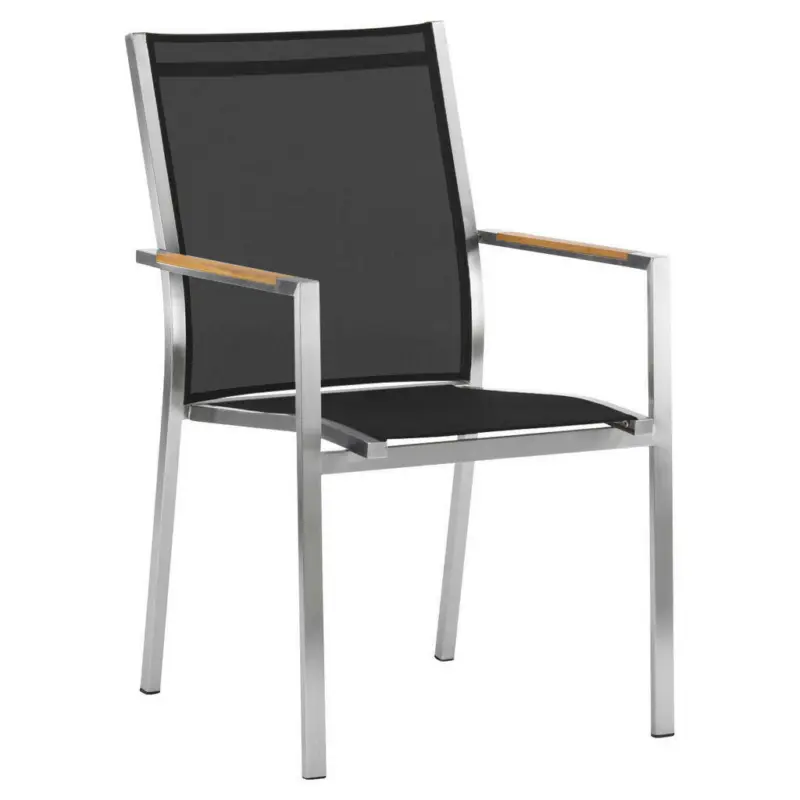 Stapelsessel in Metall, Textil Edelstahlfarben, Dunkelgrau, Teakfarben