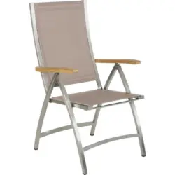 Gartenklappsessel in Holz, Metall, Textil Braun, Edelstahlfarben, Teakfarben