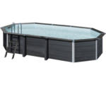 Hornbach Aufstellpool WPC-Pool-Set Gre oval 664x386x124 cm inkl. Sandfilteranlage, Skimmer, Leiter, Filtersand & Bodenschutzvlies grau