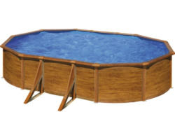 Aufstellpool Stahlwandpool-Set Gre oval 527x300x122 cm inkl. Sandfilteranlage, Skimmer, Leiter & Filtersand Holzoptik