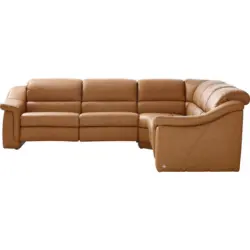 Ecksofa in Echtleder Hellbraun