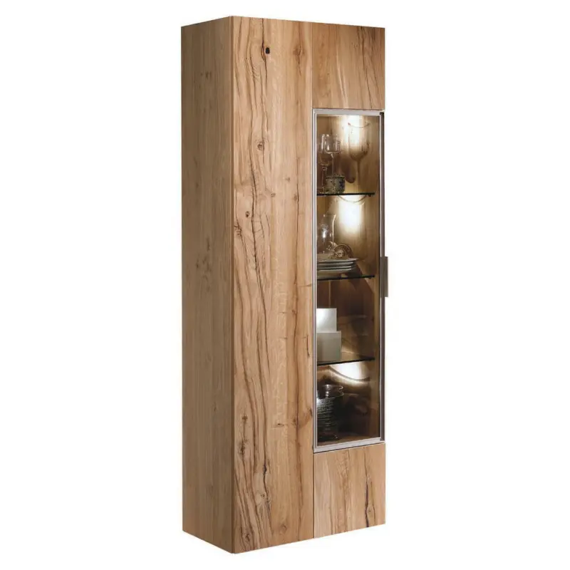 Vitrine in furniert, mehrschichtige Massivholzplatte (Tischlerplatte) Altholz, Eiche Eichefarben