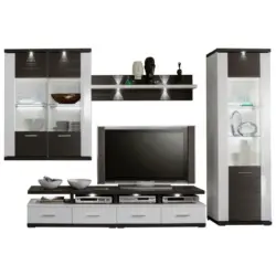 Wohnwand 312,7/206,6/50 cm in Graphitfarben, Weiß