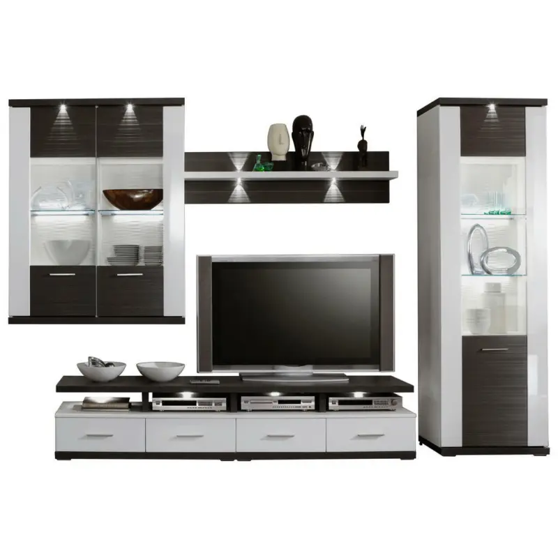 Wohnwand 312,7/206,6/50 cm in Graphitfarben, Weiß