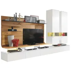 Wohnwand 325/205,7/41,2-55,7 cm in Weiß, Eichefarben