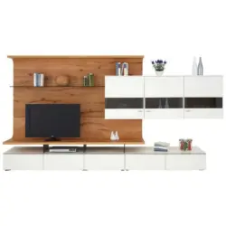 Wohnwand in Weiß, Eichefarben, Honig