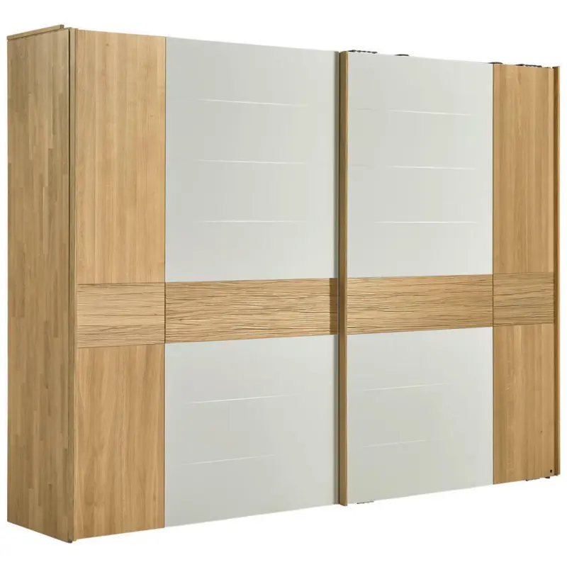 Schwebetürenschrank in Weiß, Eichefarben