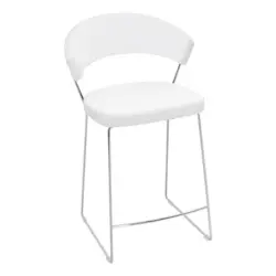Barhocker in Metall, Leder Weiß, Chromfarben