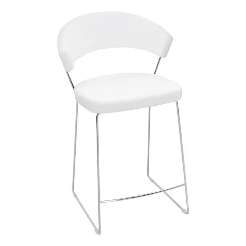 Barhocker in Metall, Leder Weiß, Chromfarben
