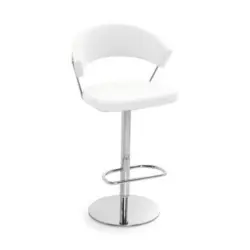 Barhocker in Metall, Leder Weiß, Chromfarben