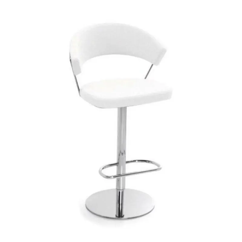 Barhocker in Metall, Leder Weiß, Chromfarben