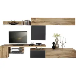 Wohnwand 320/178/56,7 cm in Anthrazit, Eichefarben