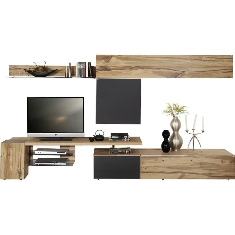 Wohnwand 320/178/56,7 cm in Anthrazit, Eichefarben