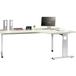 Eckschreibtisch 200/120/65-85 cm in Silberfarben, Ahornfarben