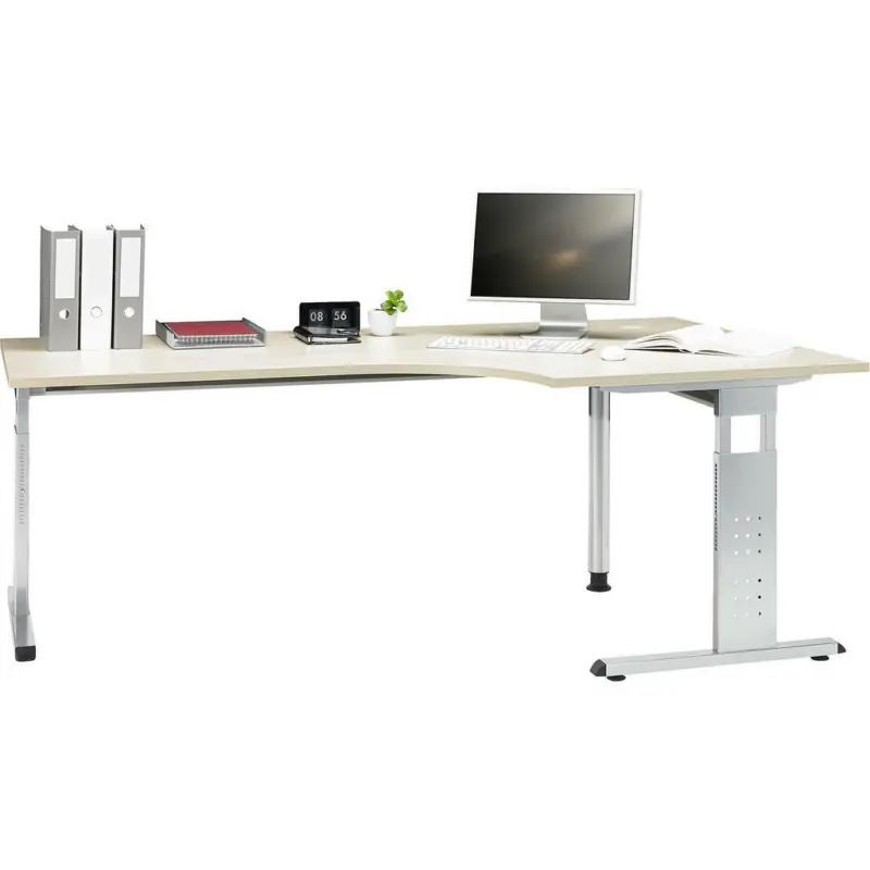 Eckschreibtisch 200/120/65-85 cm in Silberfarben, Ahornfarben