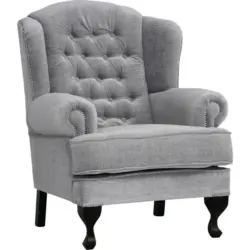 Chesterfield-Sessel in Flachgewebe Hellgrau