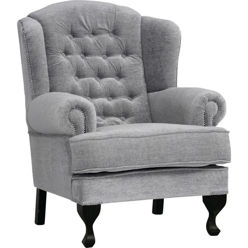 Chesterfield-Sessel in Flachgewebe Hellgrau