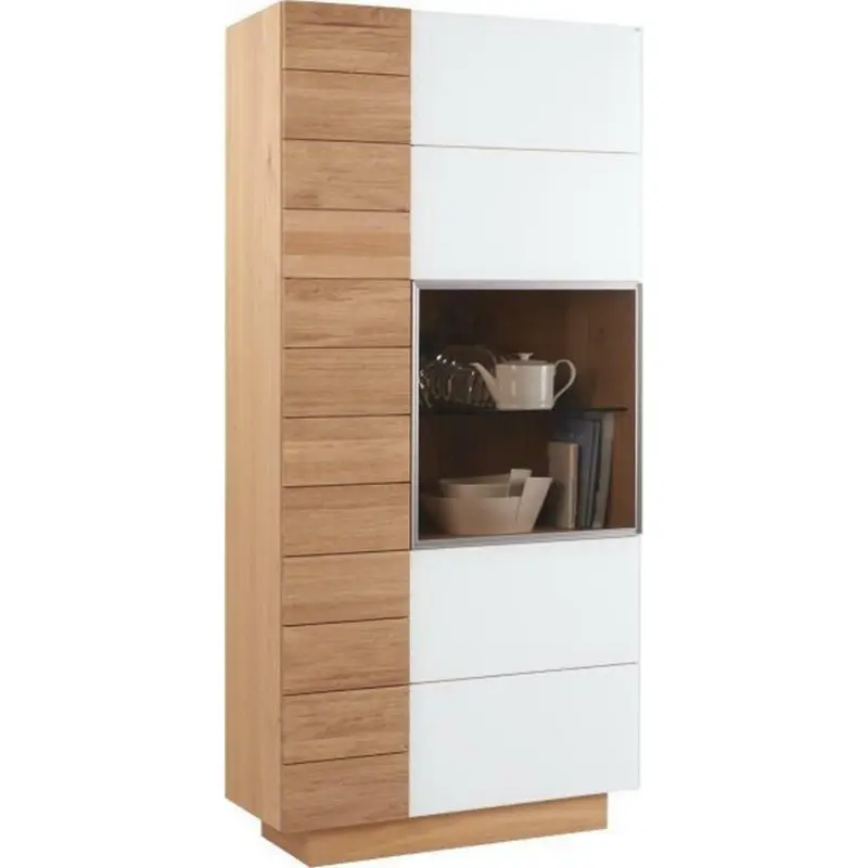 Vitrine in massiv, mehrschichtige Massivholzplatte (Tischlerplatte) Wildeiche Weiß, Eichefarben