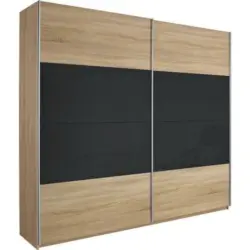Schwebetürenschrank in Eichefarben, Dunkelgrau