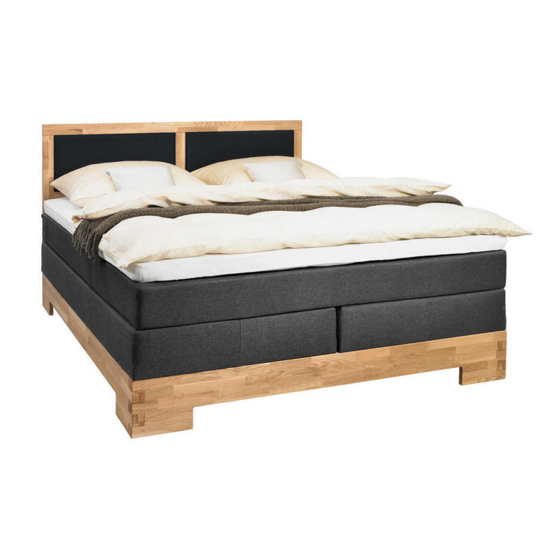 Boxspringbett 160/200 cm in Schwarz, Eichefarben