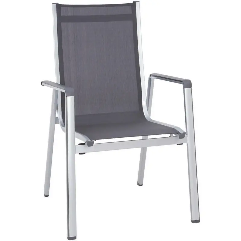 Stapelsessel in Metall, Textil Anthrazit, Silberfarben