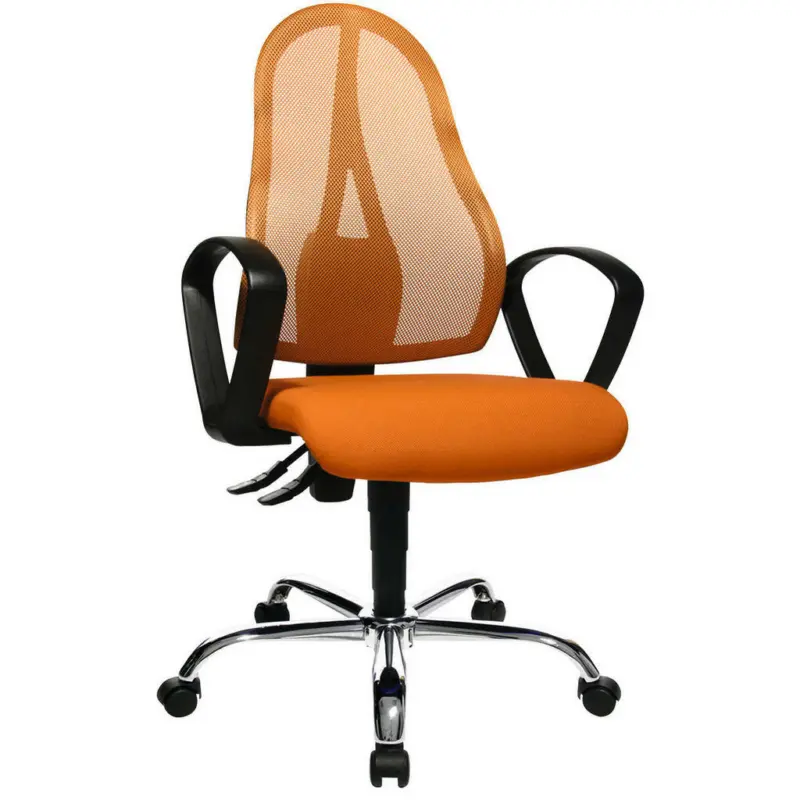 Drehstuhl in Netzbespannung, Webstoff Orange, Schwarz, Chromfarben