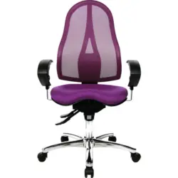 Drehstuhl in Netzbespannung, Webstoff Schwarz, Chromfarben, Violett