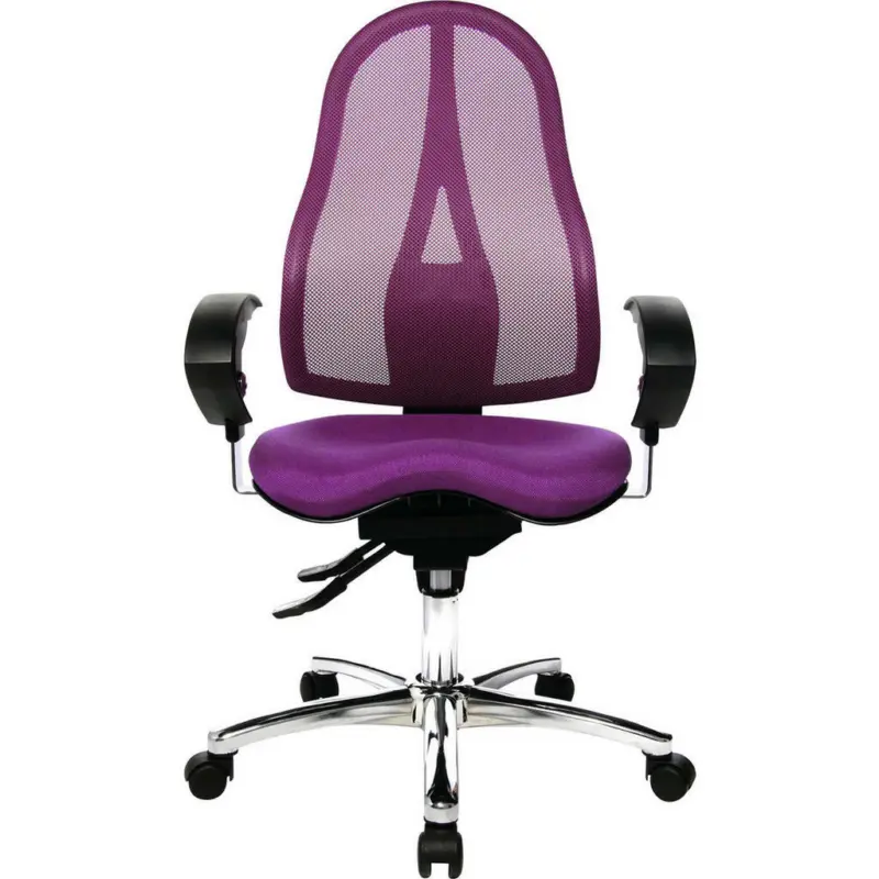 Drehstuhl in Netzbespannung, Webstoff Schwarz, Chromfarben, Violett