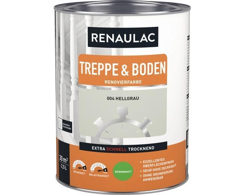 RENAULAC Holzlack für Treppe & Boden seidenmatt hellgrau 2,5 L