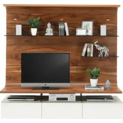 Wohnwand 195/186,8/41,2-55,7 cm in Weiß, Nussbaumfarben