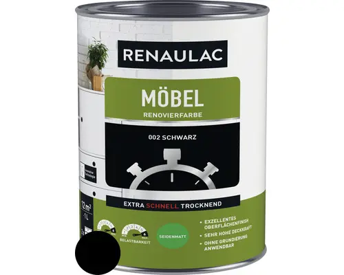 RENAULAC Möbellack Holzlack seidenmatt schwarz 1 L