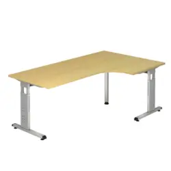 Eckschreibtisch 200/120/65-85 cm in Silberfarben, Buchefarben