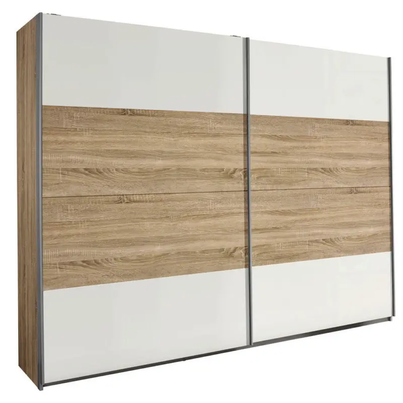 Schwebetürenschrank in Weiß, Sonoma Eiche