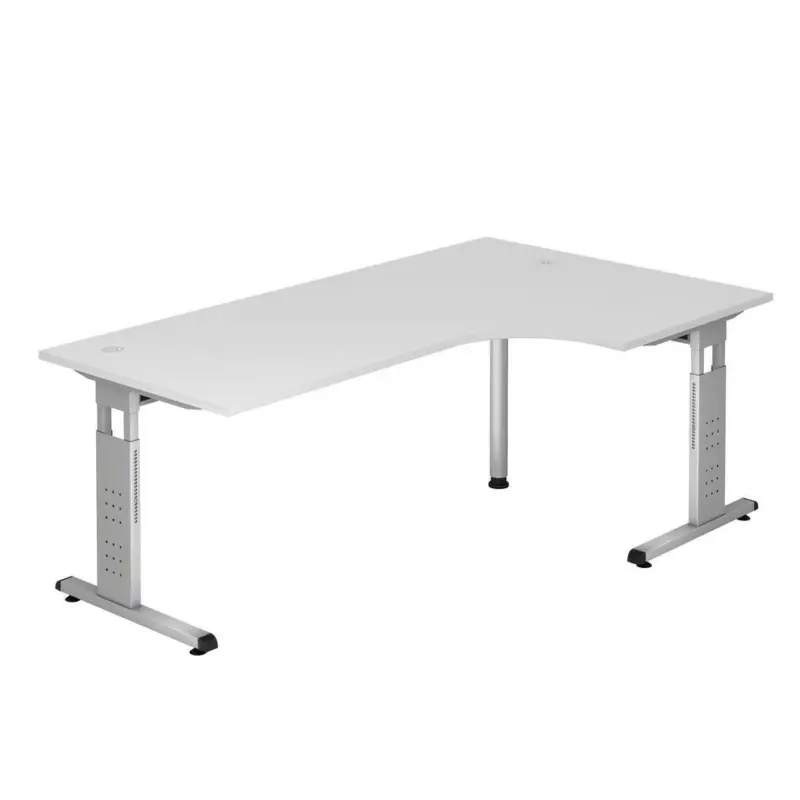 Eckschreibtisch 200/120/65-85 cm in Silberfarben, Wei&szlig;