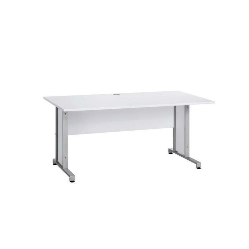 Schreibtisch 160/80/75 cm in Weiß, Alufarben