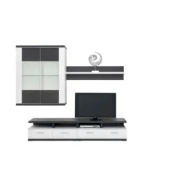 Wohnwand 237,5/206/50 cm in Graphitfarben, Weiß