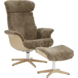 Relaxsessel in Holz, Metall, Fell Braun, Eichefarben, Alufarben