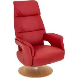 Relaxsessel in Holz, Leder Rot, Eichefarben