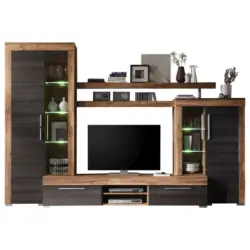 Wohnwand 308/212/50 cm in Nussbaumfarben, Dunkelbraun