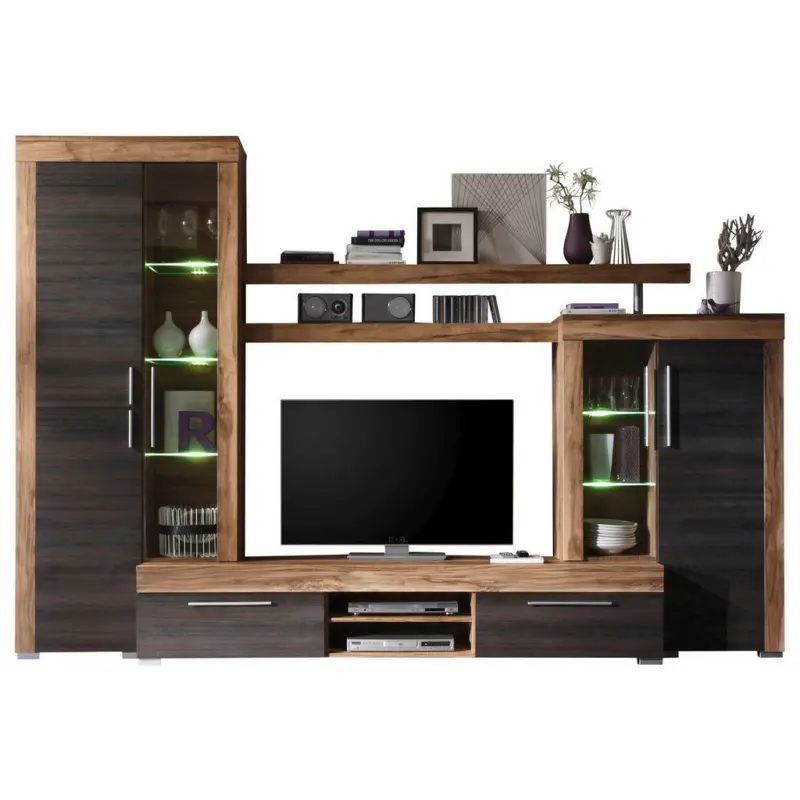 Wohnwand 308/212/50 cm in Nussbaumfarben, Dunkelbraun