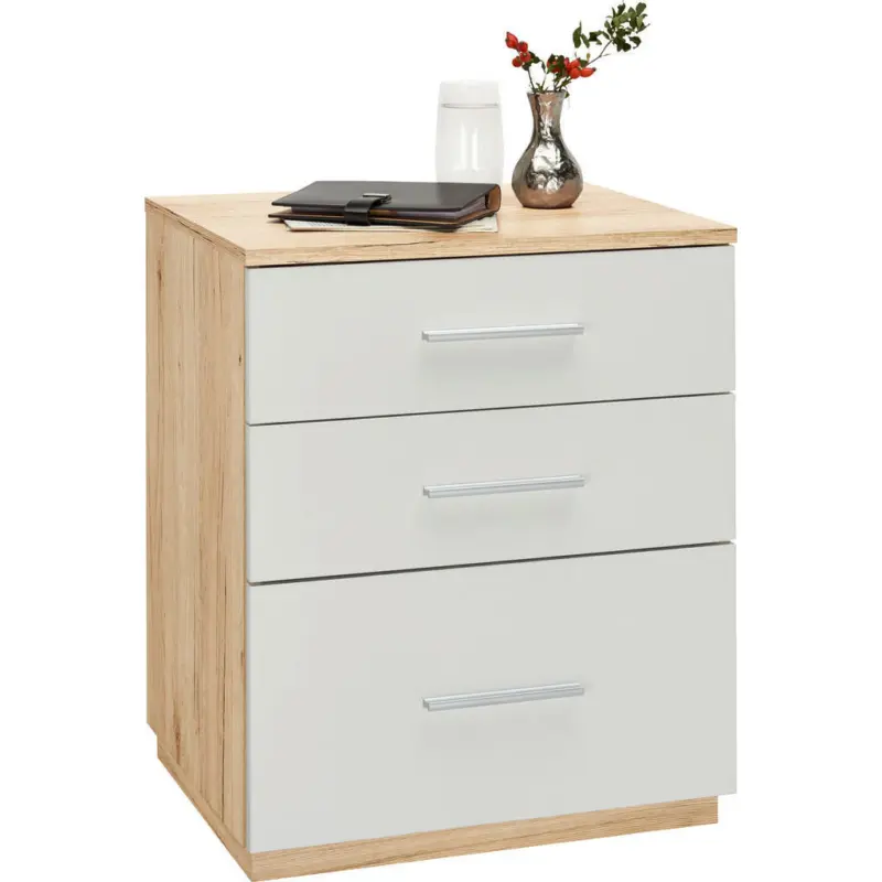 Nachtkästchen in Weiß, Eichefarben