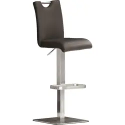 Barhocker in Metall, Leder Braun, Edelstahlfarben