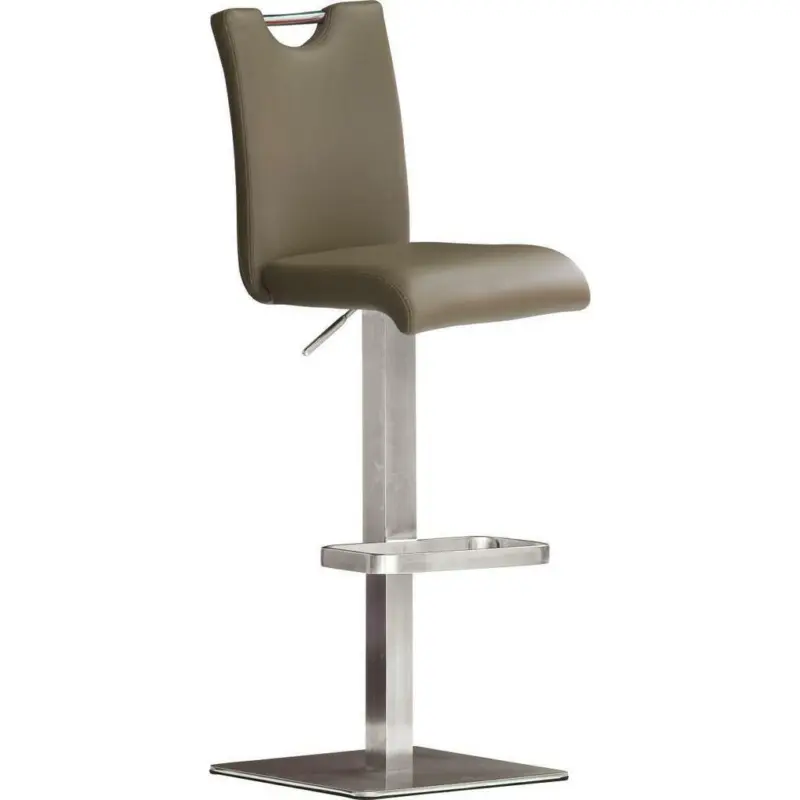 Barhocker in Metall, Leder Edelstahlfarben, Hellbraun